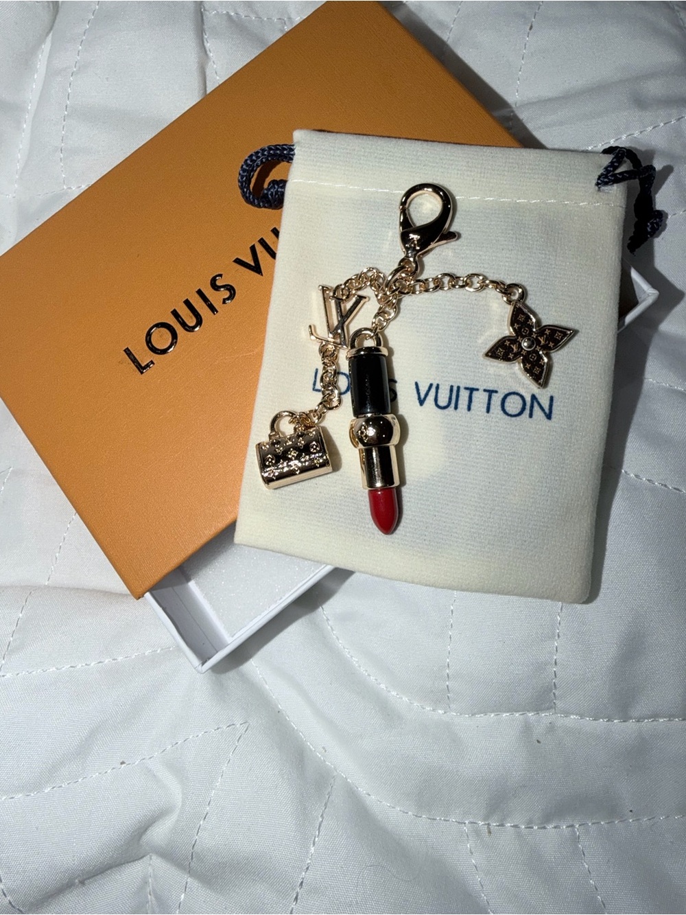 Fashion  Gold-Tone Red Lipstick, and handbag Charm Keychain